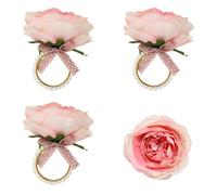 yueton Confezione da 4 portatovaglioli a forma di fiore rosa, eleganti anelli portatovaglioli con perle rustiche, per matrimoni, compleanni, banchetti e anniversari