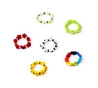yueton Set di 6 anelli elastici con perline a mano con dopamina, colorati, regolabili, a treccia, piccolo fiore, per vacanze al mare, bohémien, gioielli a mano