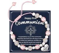 YUEXNKO Bracciale di Perle e Croce, Regali per la Prima Comunione per Ragazza, Comunione Bracciale, Braccialetto Regolabile, per Ragazze Regalo di Battesimo