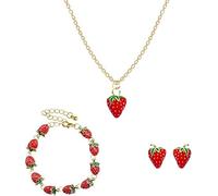 YUEXNKO Fragola Bambina Set Gioielli, Orecchini Fragola Rossa, Orecchini a Forma di Fragola, Fragola Collana, Fragola Braccialetto, Fragola Anelli, Fragola Parure Gioielli Ragazze (Rosso A)