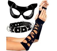 YUEXNKO Set Completo per Costume da Gatto Halloween 3 Pezzi Costume da Gatto da Donna con Maschera di Gatto Gatto Cosplay Set Set Costume da Catwoman per Carnevale Halloween Cosplay Festa (B)