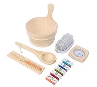 YUEYASHUX Set per Sauna, Lampada antideflagrante e Clessidra per Sauna | Registra la temperatura e l'umidità della sauna utilizzando legno rivestito in plastica e olio essenziale per il relax