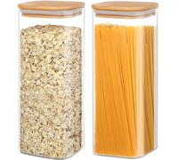 YUEYEE Barattoli da 2200ml con Coperchio,Contenitori in Vetro con Coperchi in Bambù,Trasparenti con Coperchio per Avena, Cereali,Pasta,Riso,Noci,Farina, Set da 2 Pezzi,28 cm