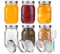 YUEYEE Barattoli Vetro con Coperchi e Bande, 450ml Barattolo di Stoccaggio Alimentare per Alimenti Fatti in Casa Marmellata, Yogurt, Sottaceti, con 18 Pezzi Coperchi di Ricambio, 6 Confezioni