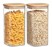 YUEYEE Barattoli Vetro con Coperchio Porta Cereali da Colazione con Coperchi in Bambù per Conservare Pasta Tagliatelle di Fagioli di Cereali,Barattoli Cucina Trasparente 2 Pack 1600ml