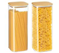 YUEYEE Barattolo Spaghetti in Vetro Con Coperchio in Bambù - Set 2 Pezzi Contenitori Trasparenti per Farina, Pasta, Chicchi, Riso e Cereali