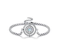 YueYuan Bracciale da donna con bussola, in argento Sterling 925, con ciondolo a bussola, ispiratore, per uomini e donne, bussola, 0.3 x 0.3 x 0.5 cm, Argento sterling, cristallo