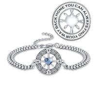 YueYuan Bracciale da donna, in argento Sterling 925, con bussola nautica, con cristalli, con doppia catena, 9 pollici, Argento sterling, cristallo