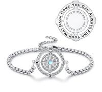 YueYuan Bracciale da donna, in argento Sterling 925, con bussola nautica, con cristalli, con doppia catena, 9 pollici, Argento sterling, cristallo
