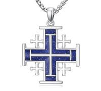 YueYuan Collana a croce di Gerusalemme, in argento sterling 925, con ciondolo a forma di croce, con lapislazzuli cristiano, con croce gotica, regalo per uomo e donna