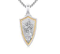 YueYuan Collana da uomo in argento Sterling 925 con medaglietta di San Valentino, gioiello religioso, regalo di compleanno, Natale, per la festa del papà, Argento sterling, Non pietra preziosa