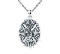 YueYuan Collana di San Andreas in argento sterling 925 con ciondolo a forma di medaglia ovale per uomini e donne, 30 mm x 22 mm, Argento sterling, Nessuna pietra preziosa