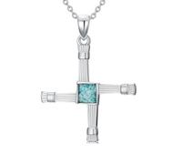 YueYuan St Brigid's Collana da donna in argento Sterling 925 turchese con croce brigida, protezione religiosa cristiana, regalo per donne e mogli