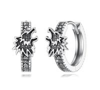YueYuan Wolf - Orecchini a cerchio in argento Sterling 925, lupo vichingo, runa vichinga, Natale, compleanno, anniversario, regalo per papà, marito, fratello, figlio