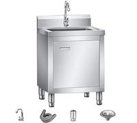 Yuezouikl Lavello da Cucina 1 Vasca,Lavandino Esterno,Mobile Lavabo Bagno con Rubinetto,Mobiletto Sottolavello Cucina,Lavatoio Giardino Campeggio,Lavello Inox per Ristoranti, Negozi,50 * 50 * 80CM