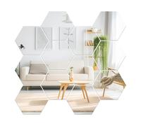 yufana 12 Pezzi a Specchio Autoadesive, Adesivo da Parete a Specchio Esagonale, Adesivo per Specchio da Parete con Sfondo Fai Da Te, Decorazione per Camera da Letto E Soggiorno(180*156*90MM, Argent)