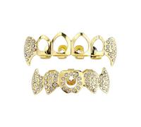 yufana 18k Grillz Hip Hop Placcato Oro, Grills Griglie Denti Hip Hop Griglie Denti Placcate, per Uomini E Donne, Regalo della Festa del Personaggio di Halloween (Oro2)