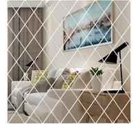 yufana 58 Pièces Muro Specchio Adesivo, Diamante Adesivi a Specchio 3D, Specchio in Acrilico a Forma Di triangoli, Adatto per la Decorazione Della Casa e Della Camera da Letto, Argento, 100 * 100CM