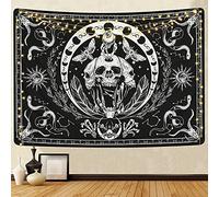 Yugarlibi Arazzo da parete con scheletro, nero, con motivo a serpente, decorazione da parete, decorazione hippie per camera da letto, soggiorno, 150 x 130 cm