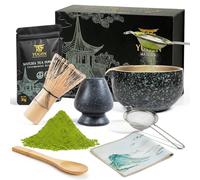 YUGEN MATCHA - Set di 7 fruste Matcha, setaccio, supporto per frusta, cucchiaio, panno da tè e polvere matcha di grado cerimoniale