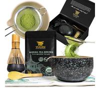 YUGEN MATCHA - Set di 7 fruste Matcha, setaccio, supporto per frusta, cucchiaio, panno da tè e polvere matcha di grado cerimoniale