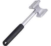 YUGN Martello Batticarne in Acciaio Inox con Manico Antiscivolo - Strumento Professionale per Tende rizzare Carne - Martello a Doppia Faccia per BBQ, Grigliate e Cottura - Colore Argento/Nero
