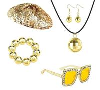 YUGSHNKFC 1950 1960 1970 80 Donne Discoteche Costume Set Lady Discos Accessori Orecchini Occhiali Da Sole Paillettes Caps Neacklace Parrucche
