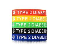 YUGSHNKFC 5PCS Silicone ID Medico Tipo 1/2 Diabetico Unisex Uomini Donne Impermeabile Elastici 19,5 '' Braccialetti Personalizzati Bulk con T Bulk Wristband per Uomini Sport Gomma, Misura unica, come