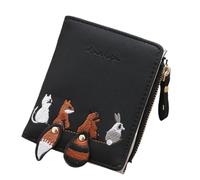 YUGSHNKFC Borsa da donna con motivo animale, tasca con cerniera, portamonete e scomparti per carte di credito, portafoglio corto da donna, Nero