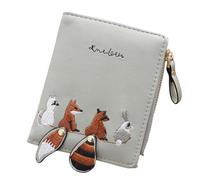 YUGSHNKFC Borsa da donna con motivo animale, tasca con cerniera, portamonete e scomparti per carte di credito, portafoglio corto da donna, grigio