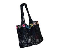 YUGSHNKFC Borsa da spiaggia da donna con ricamo scava fuori borsa a tracolla lavorata a maglia all'uncinetto borsa da viaggio di grande capacità per vacanze borsa da spiaggia, Nero , One Size