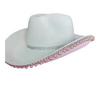 YUGSHNKFC Cappello da sposa fatto a mano per festa di nozze con pendente perla tesa nuziale occidentale brillante bianco Fedora cappello Sunproof