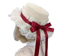 YUGSHNKFC Cappello di paglia traspirante comodo cappello di evento a tema vittoriano con bordo in pizzo e fiocco per incontri cosplay accessori per feste