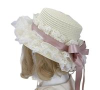 YUGSHNKFC Cappello di paglia traspirante comodo cappello di evento a tema vittoriano con bordo in pizzo e fiocco per incontri cosplay accessori per feste