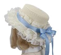 YUGSHNKFC Cappello di paglia traspirante comodo cappello di evento a tema vittoriano con bordo in pizzo e fiocco per incontri cosplay accessori per feste