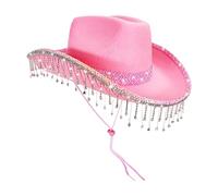 YUGSHNKFC Cappello scintillante per festa di nozze con strass accenti fluenti nappe delicate finiture in pizzo regolabile per adulti impreziosito cappelli da cowboy da sposa con frangia, B, Taglia