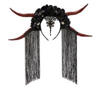 YUGSHNKFC Cerchietto per capelli con corno del diavolo serie scura fascia per capelli con frange copricapo per feste a tema fascia per capelli musica festival