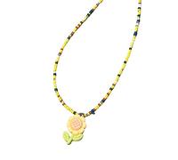 YUGSHNKFC Collana con ciondolo a forma di fiore con perline colorate, collana corta con perline di riso per donne e ragazze, Mi Zhu