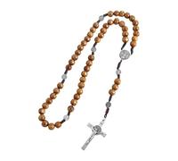 YUGSHNKFC Collana con perle in legno intrecciato del rosario con medaglie crocifisso perdono per cristiani cattolici catena preghiera comune religiosa