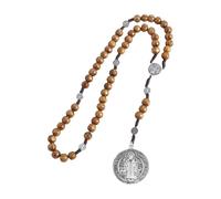 YUGSHNKFC Collana con perle in legno intrecciato del rosario con medaglie crocifisso perdono per cristiani cattolici catena preghiera comune religiosa