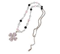 YUGSHNKFC Collana con quattro foglie di trifoglio e perle, elegante design con perline, comodo gioiello in lega per le donne da indossare tutti i giorni per feste
