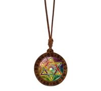 YUGSHNKFC Collana girocollo con ciondolo spirituale con esagramma Sri Yantra e geometria sacra, amuleto in legno, da donna, catena regolabile per clavicola, Materiali misti