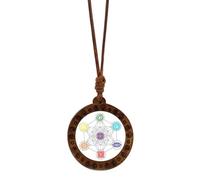 YUGSHNKFC Collana girocollo con ciondolo spirituale con esagramma Sri Yantra e geometria sacra, amuleto in legno, da donna, catena regolabile per clavicola, Materiali misti