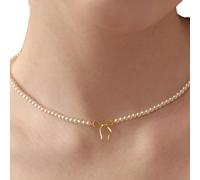 YUGSHNKFC Collana Sofisticata Per Le Perle Perle Artigiane Accento Bowknot Accento Vero Oro D'argento Gioielli Femminile Fashi