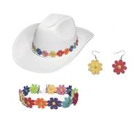 YUGSHNKFC Confezione da 3 cappelli da carnevale per adulti con orecchini pendenti+girocollo con fiori per adulti e ragazze, cappello Fedora per fotografia