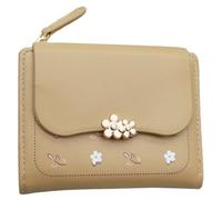 YUGSHNKFC Donna Estetica Stampa Floreale Piccola Borsa PU Pelle Portafoglio Corto Tasca Contanti Slot Multiplo Porta Carta Portamonete, cachi