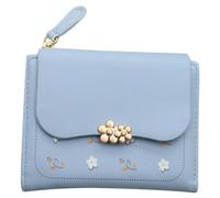 YUGSHNKFC Donna Estetica Stampa Floreale Piccola Borsa PU Pelle Portafoglio Corto Tasca Contanti Slot Multiplo Porta Carta Portamonete, Blu