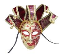 YUGSHNKFC Masquerade Full Face Vintage Commedia Con Campane Halloween Cosplay Per Donne Uomini Mascherata Proms Cinque punte Nero Bianco