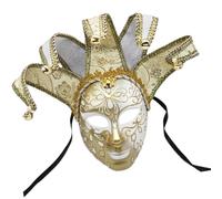 YUGSHNKFC Masquerade Full Face Vintage Commedia Con Campane Halloween Cosplay Per Donne Uomini Mascherata Proms Cinque punte Nero Bianco