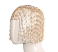 YUGSHNKFC Nappe lunghe con strass copertura per la testa per le donne night club party catena per capelli cappello spettacoli teatrali galaDinner copricapo